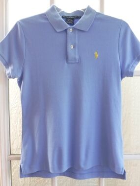 Ralph Lauren Sport Yellow Pony on Blue Short Sleeve Collared Slim Fit Shirt
